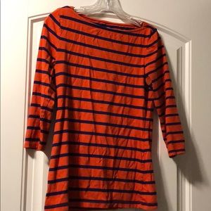 Orange/blue striped 3/4 length sleeve shirt